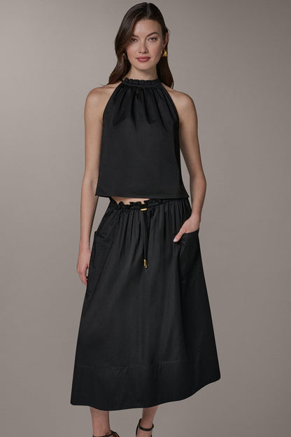 TWO-PIECE HALTER TOP AND MIDI SKIRT - Black