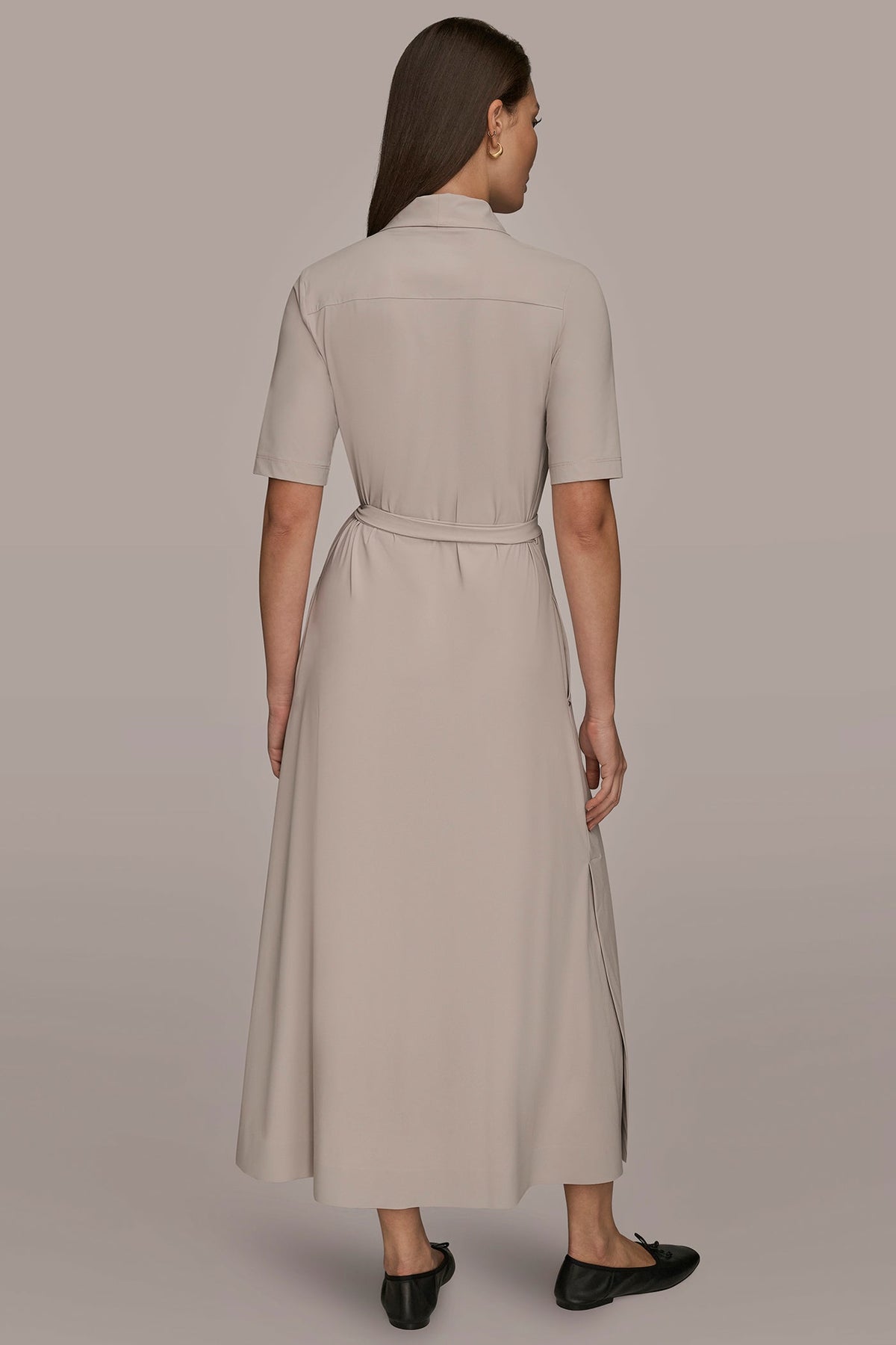 THE MODERN TRAVEL ELBOW-SLEEVE MIDI WRAP DRESS - VAPOR