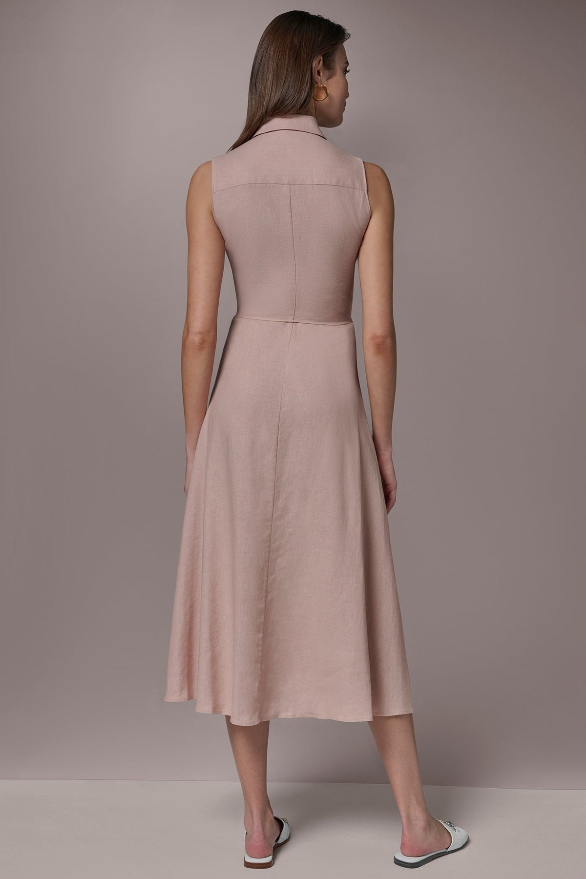 LINEN-BLEND MIDI SHIRT DRESS - Snow Petal