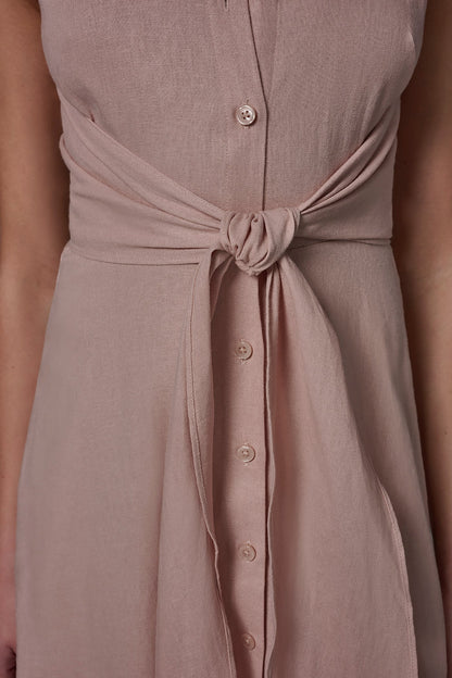 LINEN-BLEND MIDI SHIRT DRESS - Snow Petal