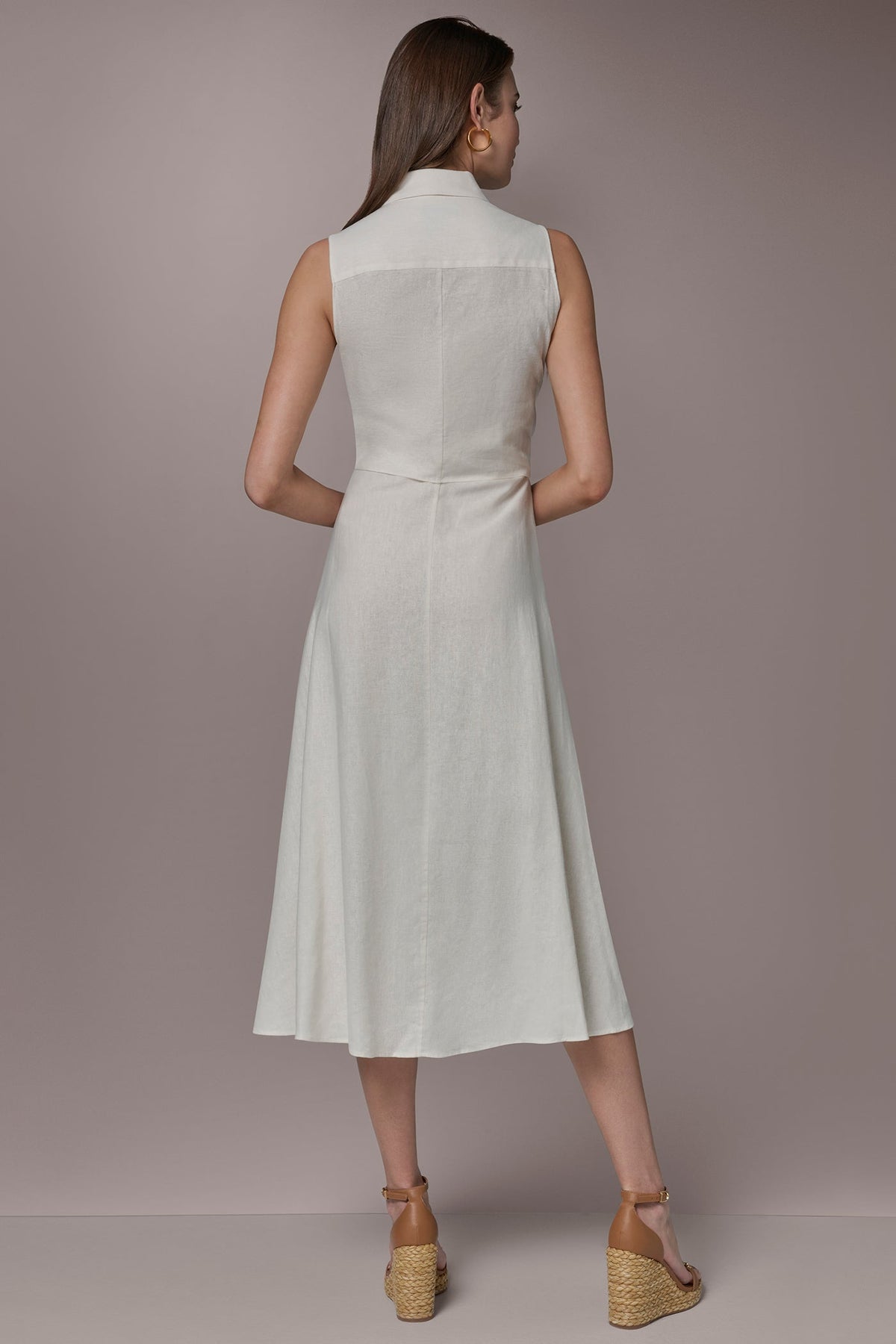 LINEN-BLEND MIDI SHIRT DRESS - Cream