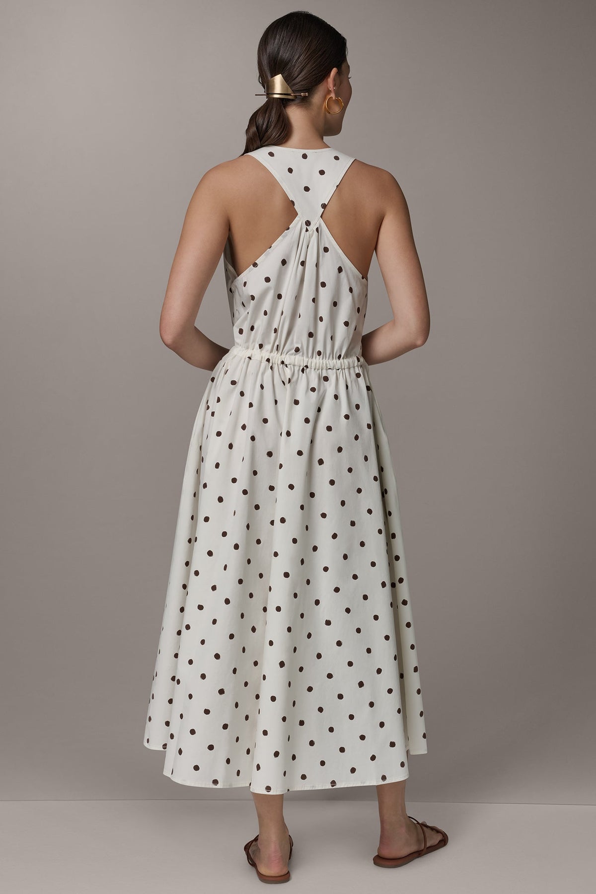 SLEEVELESS MIDI HALTER DRESS - Cream Distressed Dot