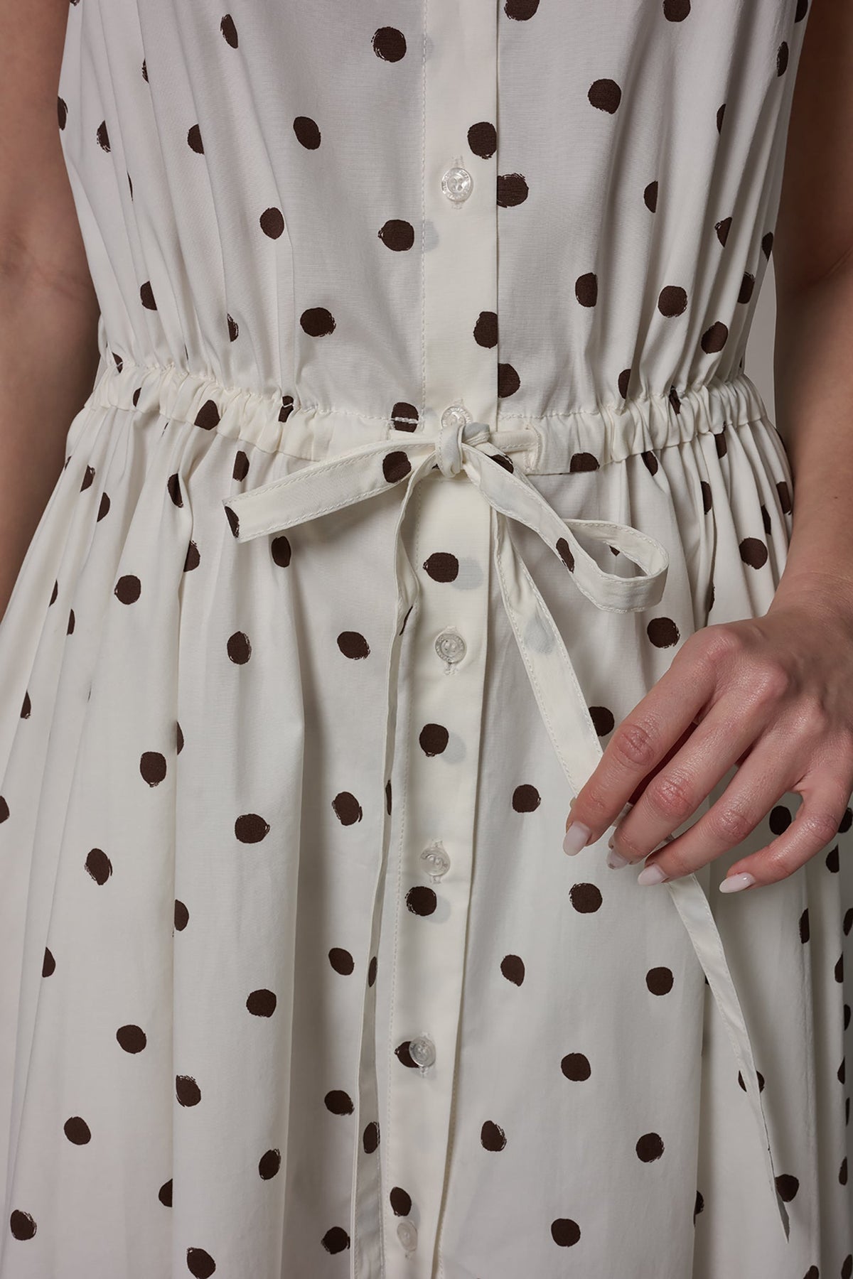 SLEEVELESS MIDI HALTER DRESS - Cream Distressed Dot