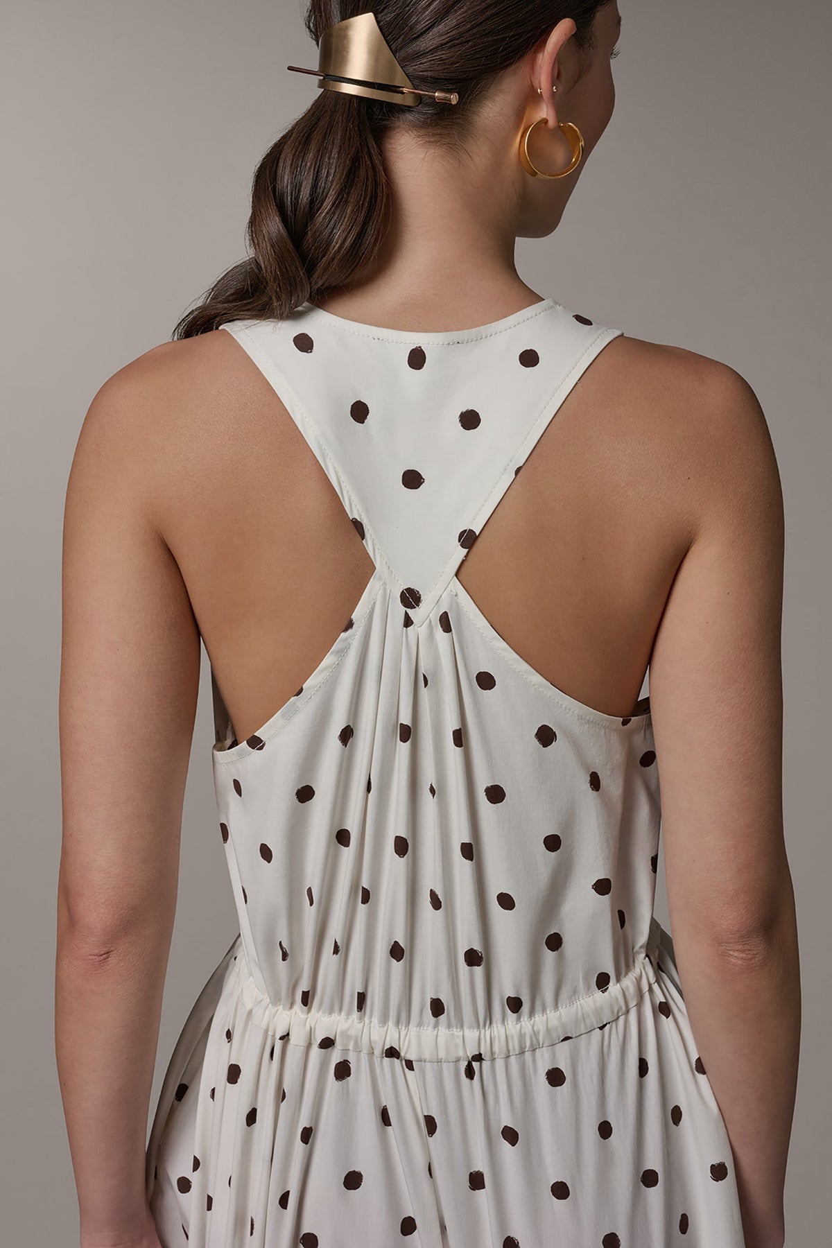 SLEEVELESS MIDI HALTER DRESS - Cream Distressed Dot