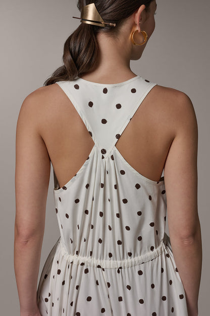 SLEEVELESS MIDI HALTER DRESS - Cream Distressed Dot