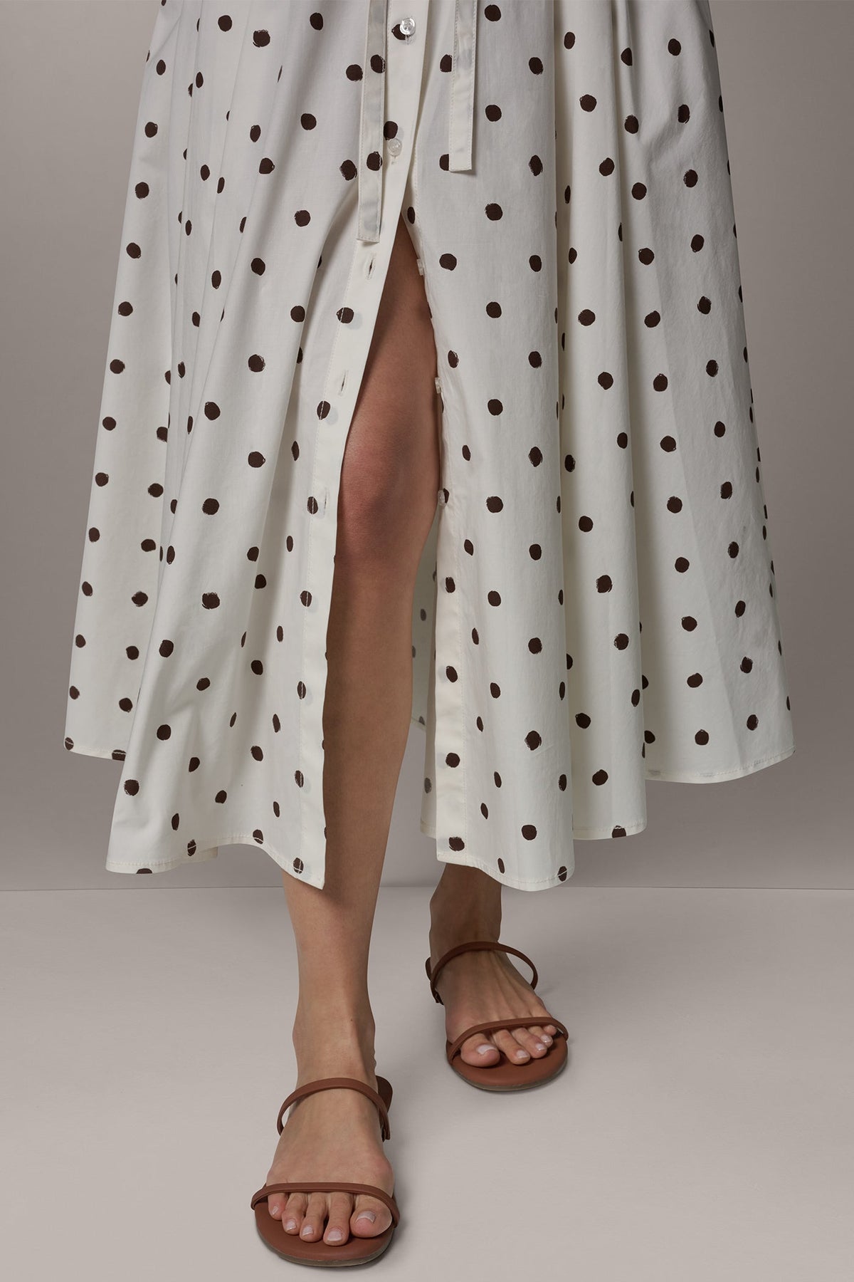 SLEEVELESS MIDI HALTER DRESS - Cream Distressed Dot