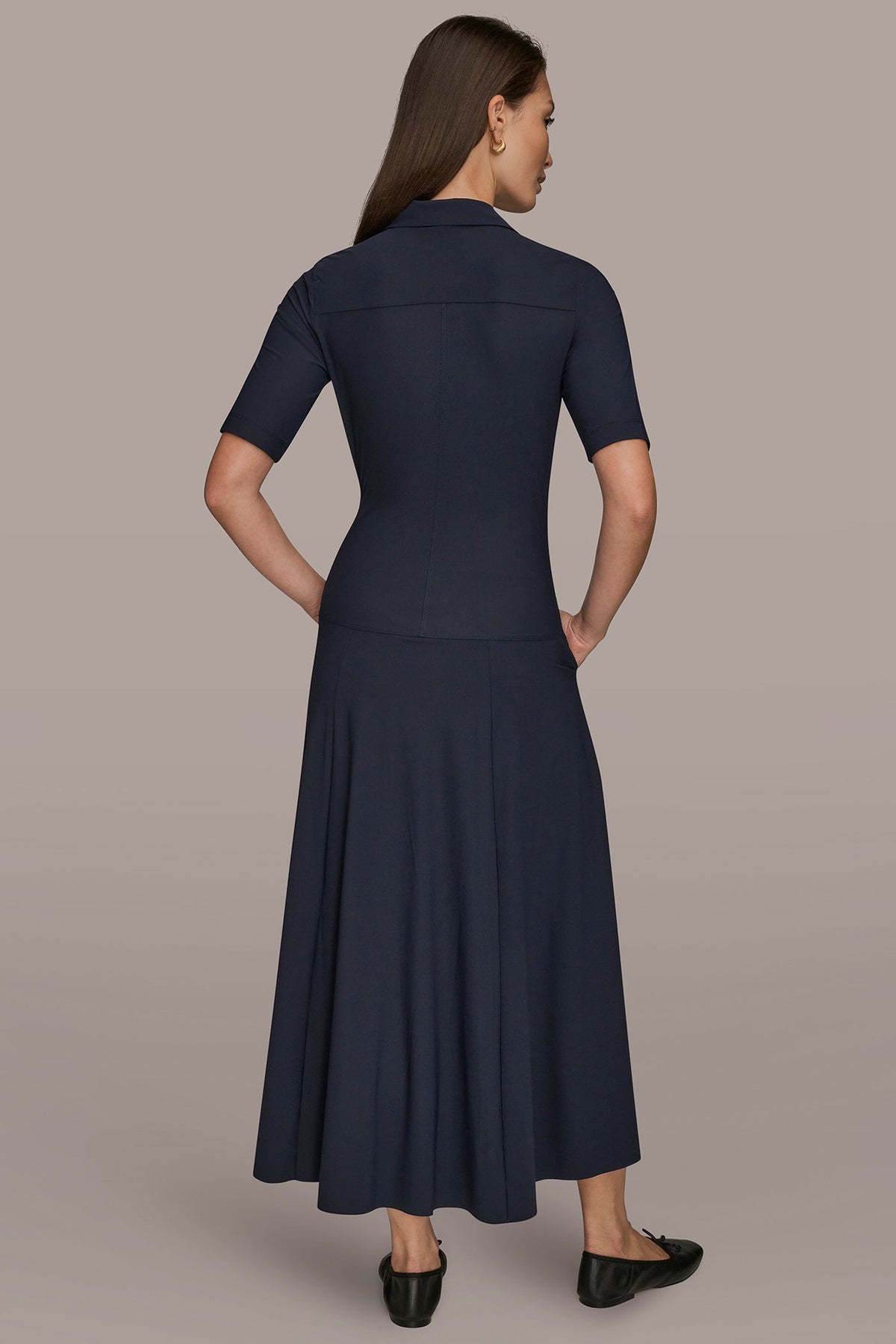 THE MODERN TRAVEL ELBOW SLEEVE MIDI POLO DRESS - NIGHTFALL