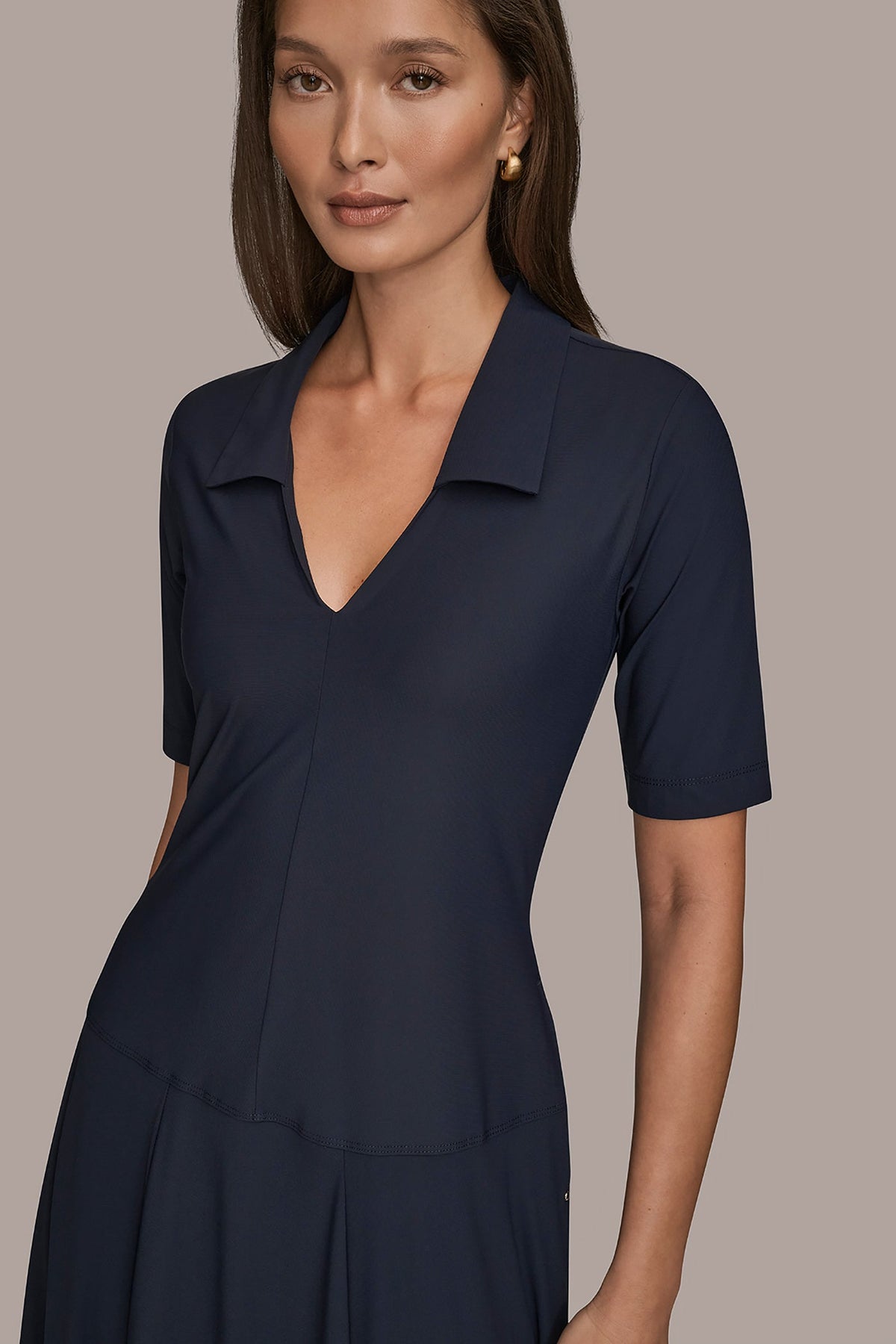 THE MODERN TRAVEL ELBOW SLEEVE MIDI POLO DRESS - NIGHTFALL