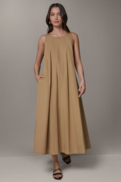 SLEEVELESS MAXI TRAPEZE DRESS - Fawn