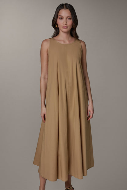 SLEEVELESS MAXI TRAPEZE DRESS - Fawn