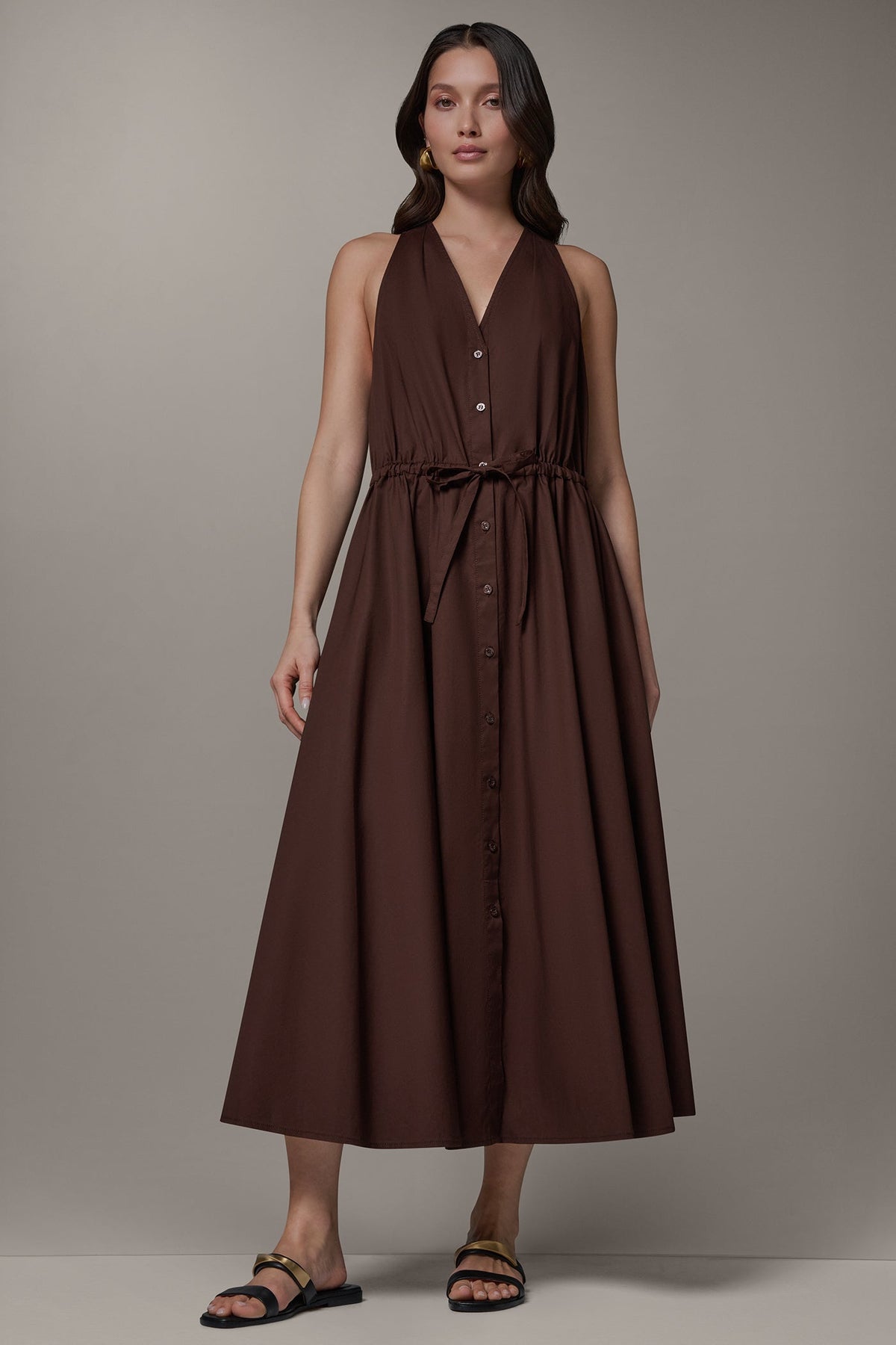 SLEEVELESS MIDI HALTER DRESS - Canyon