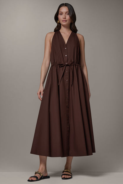 SLEEVELESS MIDI HALTER DRESS - Canyon