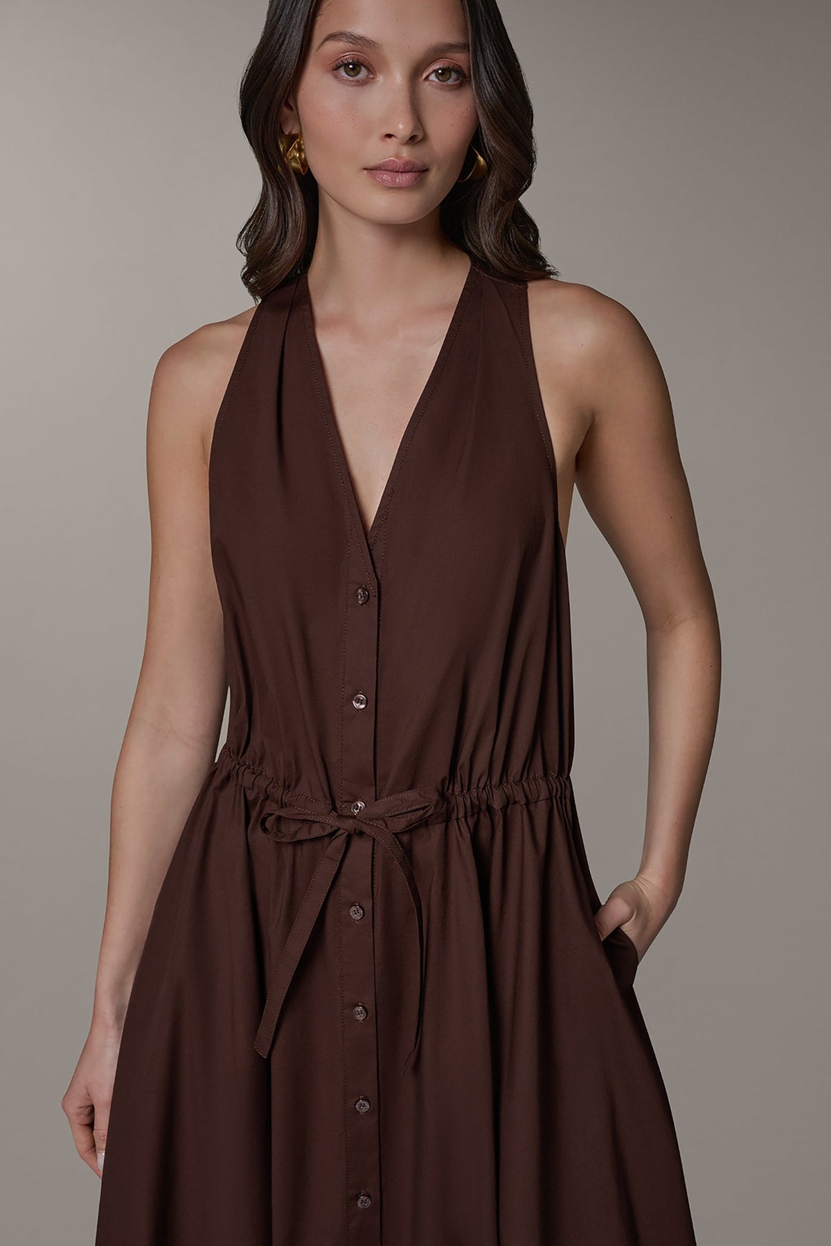 SLEEVELESS MIDI HALTER DRESS - Canyon
