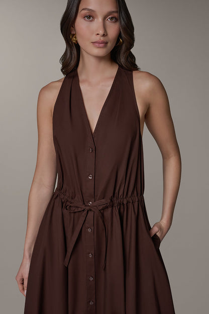 SLEEVELESS MIDI HALTER DRESS - Canyon