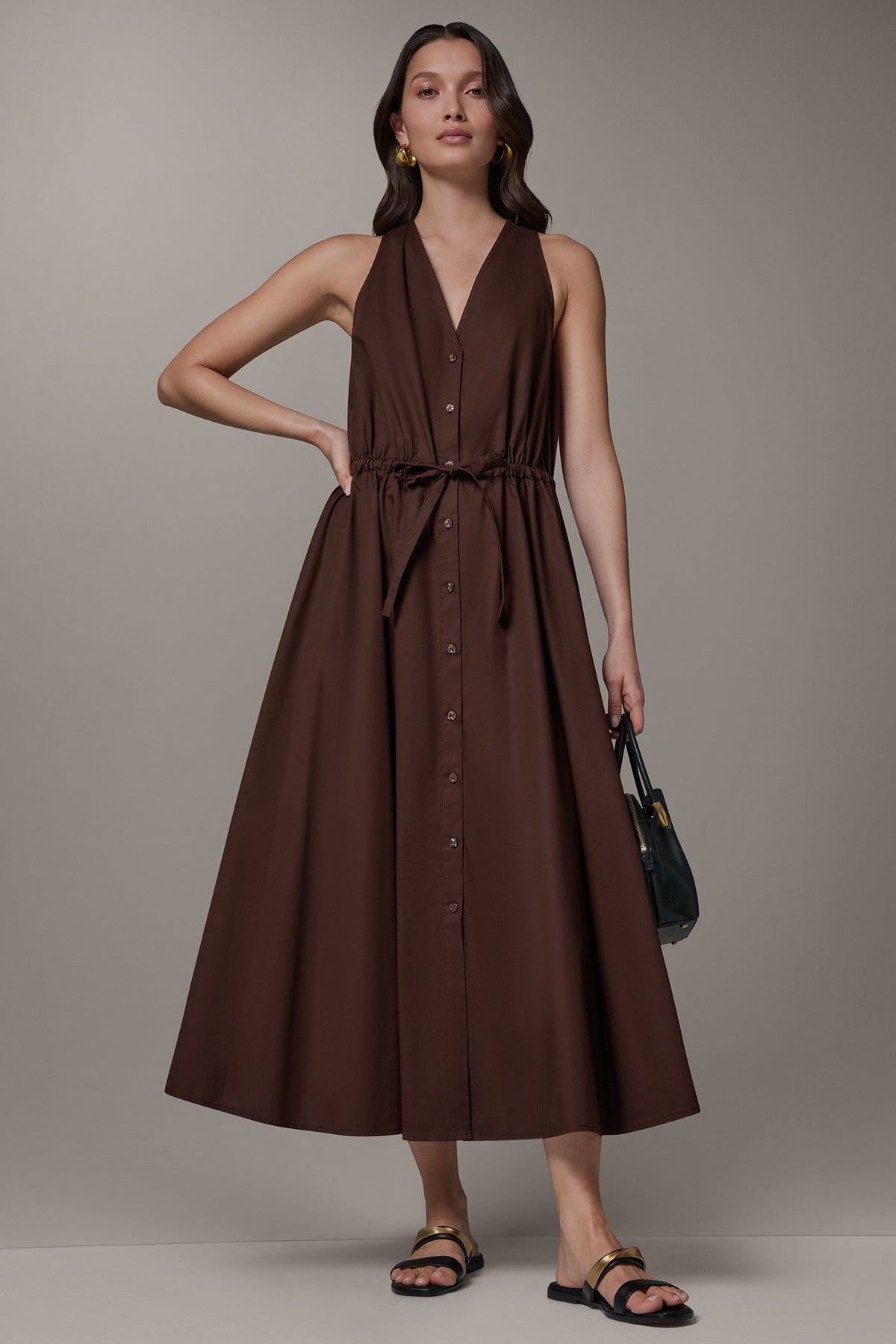SLEEVELESS MIDI HALTER DRESS - Canyon