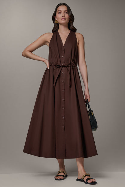 SLEEVELESS MIDI HALTER DRESS - Canyon