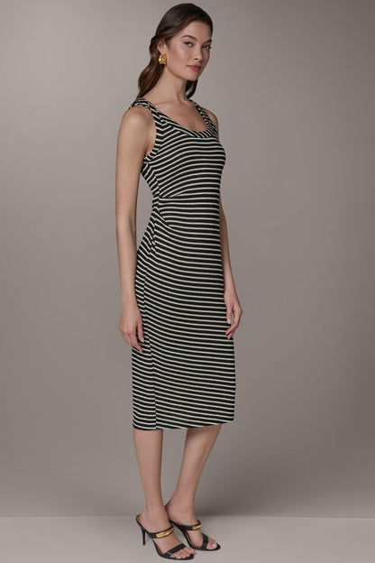SLEEVELESS TWIST MIDI DRESS - Black Cream