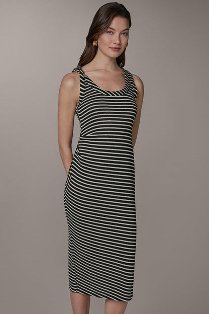 SLEEVELESS TWIST MIDI DRESS - Black Cream