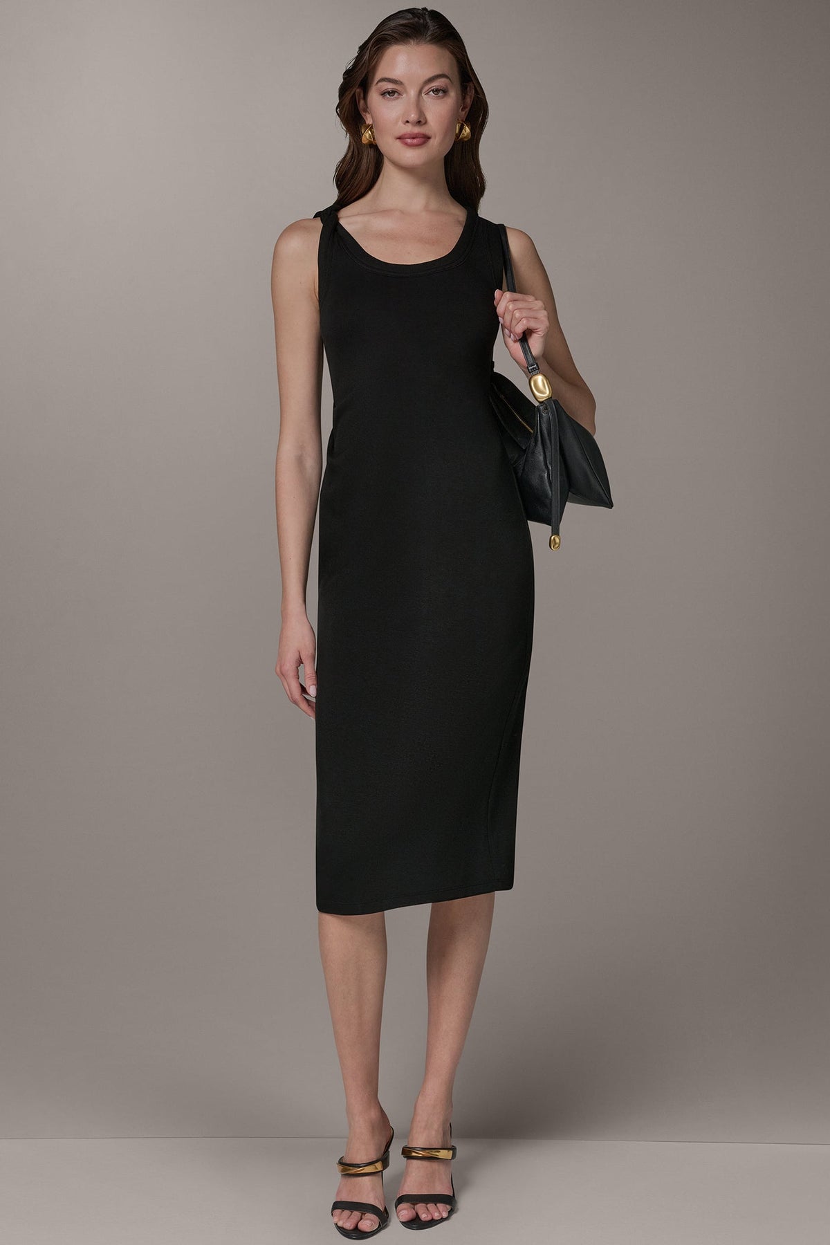 SLEEVELESS TWIST MIDI DRESS - Black
