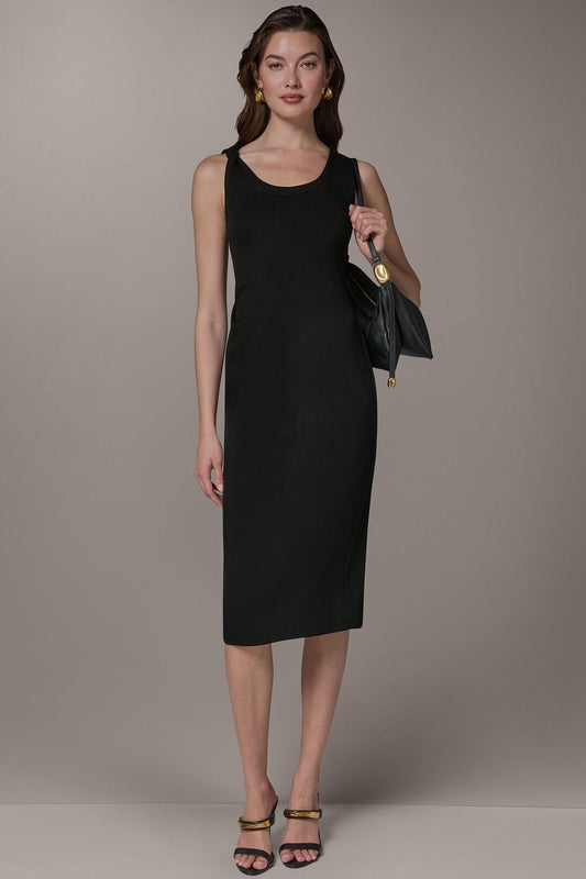 SLEEVELESS TWIST MIDI DRESS - Black
