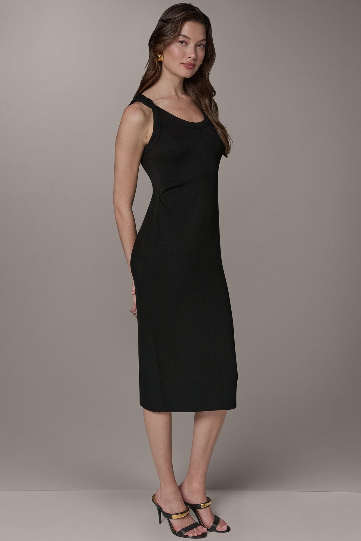 SLEEVELESS TWIST MIDI DRESS - Black
