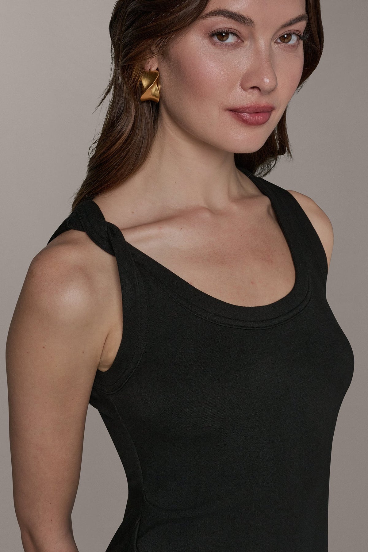 SLEEVELESS TWIST MIDI DRESS - Black