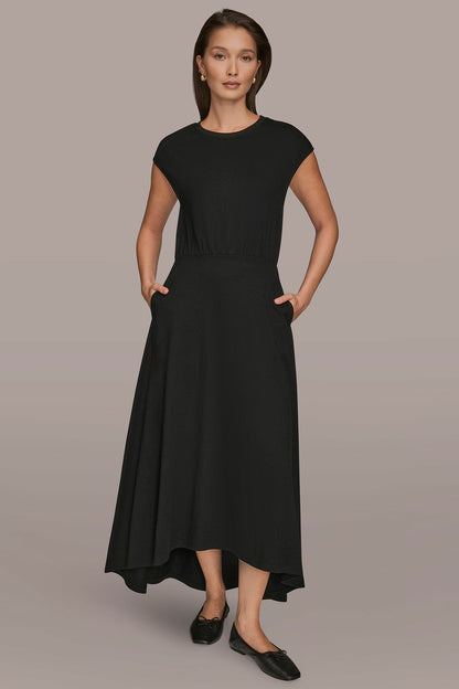 CAP SLEEVE CREW NECK DRESS - Black
