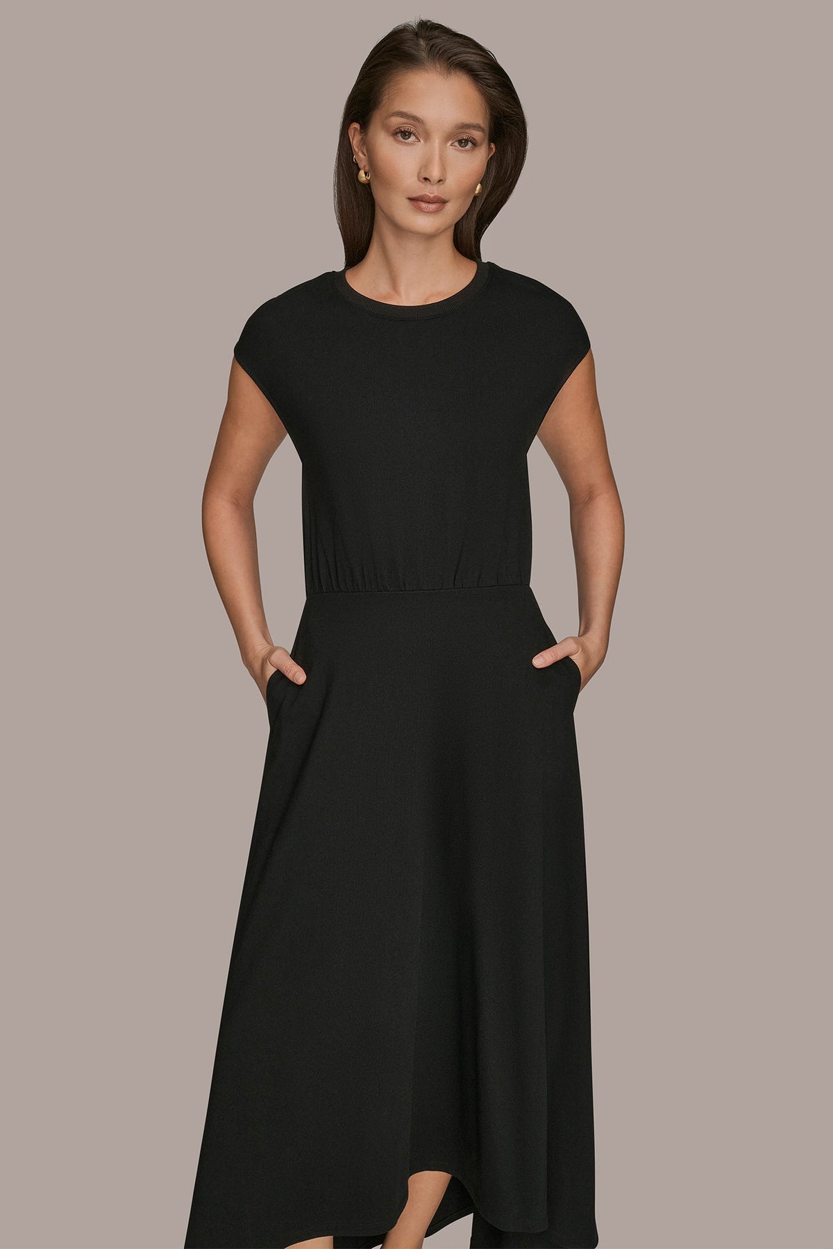 CAP SLEEVE CREW NECK DRESS - Black