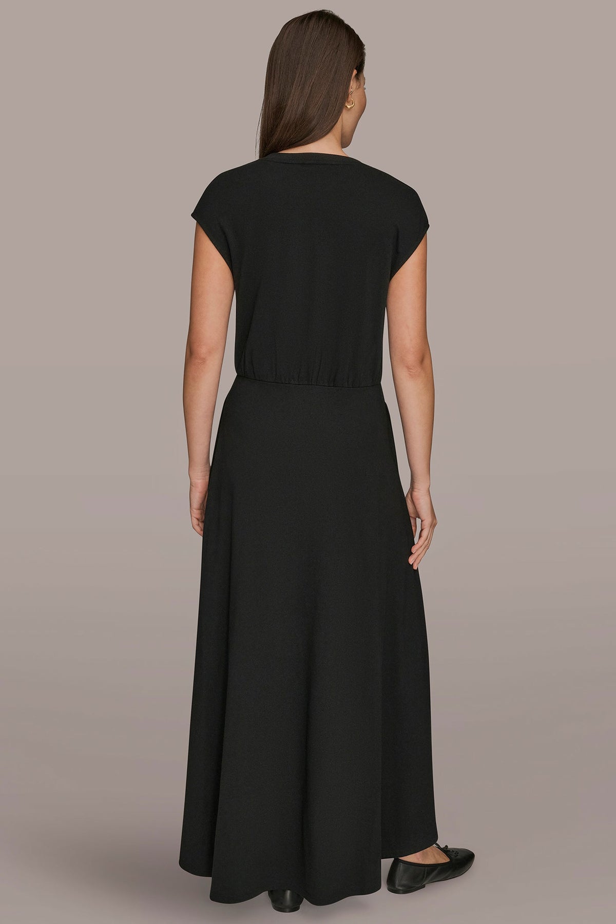 CAP SLEEVE CREW NECK DRESS - Black