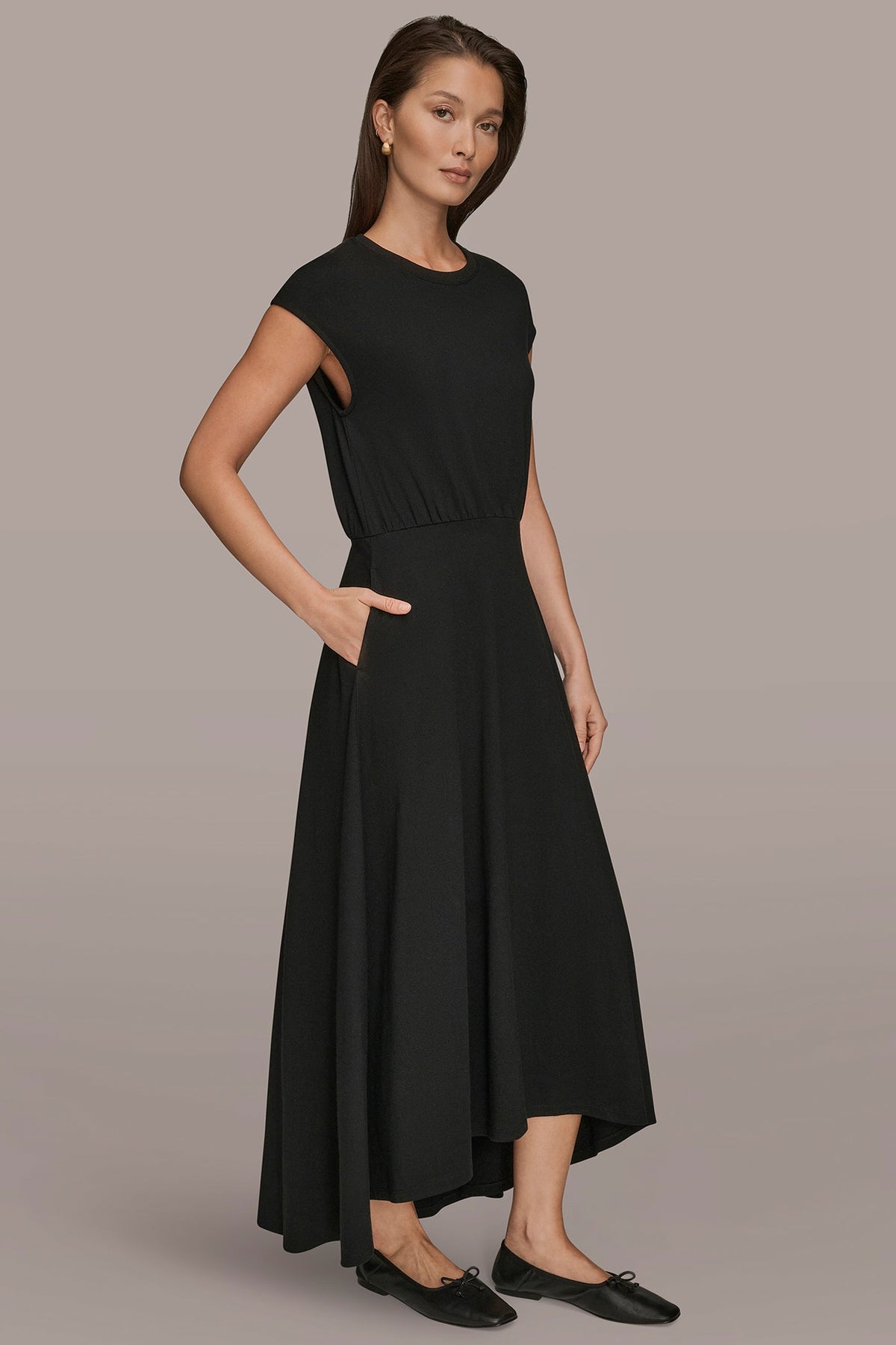 CAP SLEEVE CREW NECK DRESS - Black