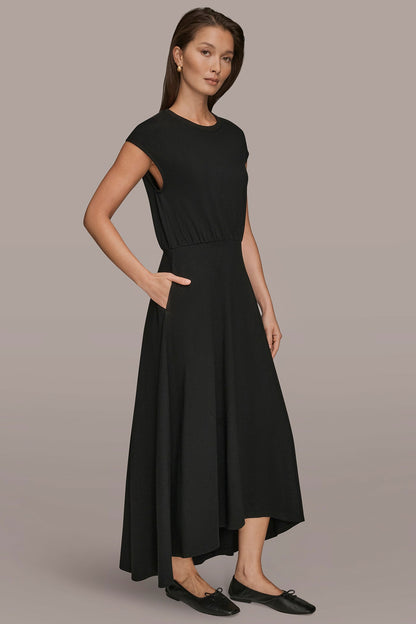 CAP SLEEVE CREW NECK DRESS - Black