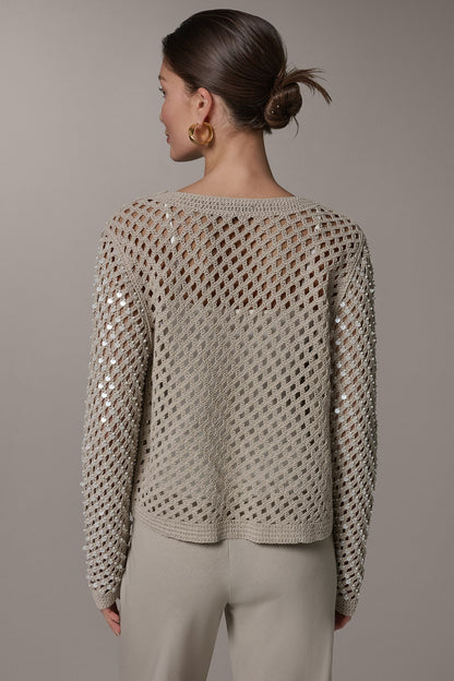LONG SLEEVE PEARL SEQUIN CARDIGAN - Sandstone