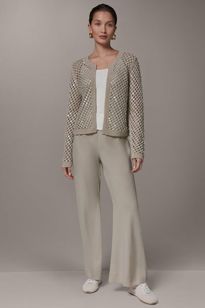 LONG SLEEVE PEARL SEQUIN CARDIGAN - Sandstone