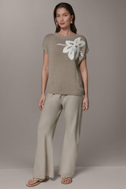 SLEEVELESS FLORAL SWEATER - Sandstone/Cream