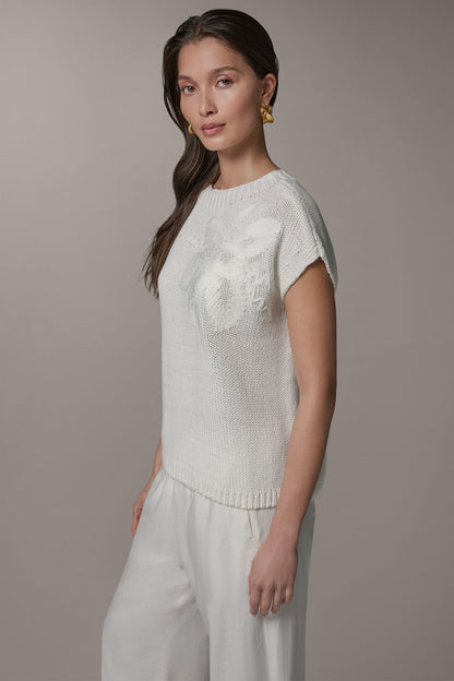 SLEEVELESS FLORAL SWEATER - Cream