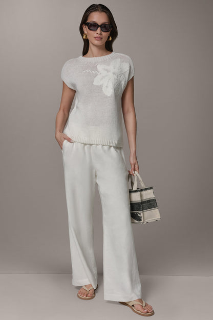 SLEEVELESS FLORAL SWEATER - Cream