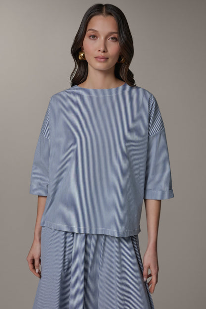 3/4 SLEEVE STRIPE BLOUSE - Nightfall/Cream