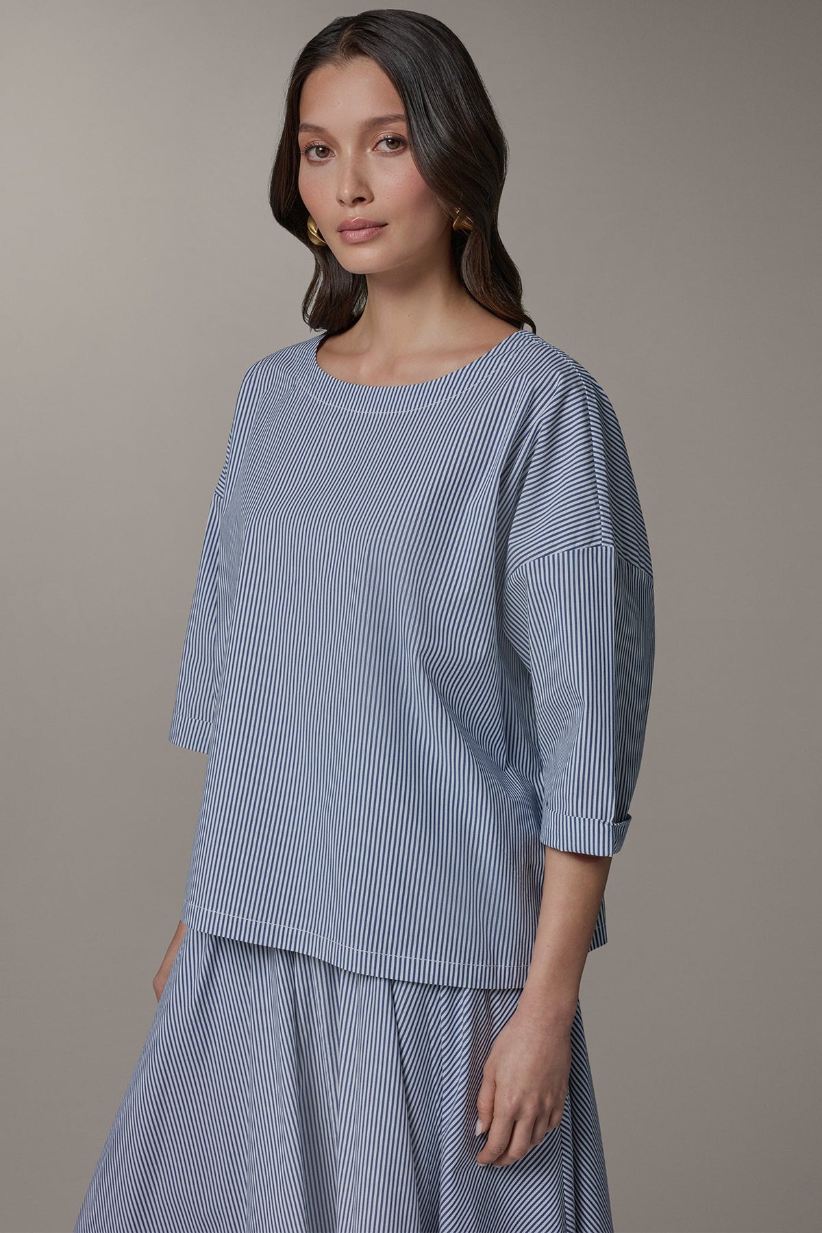 3/4 SLEEVE STRIPE BLOUSE - Nightfall/Cream