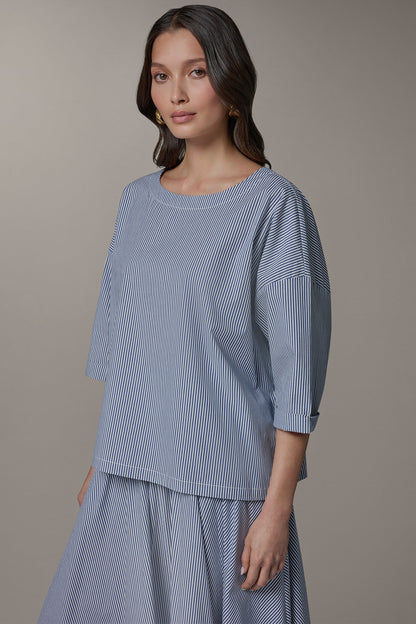 3/4 SLEEVE STRIPE BLOUSE - Nightfall/Cream