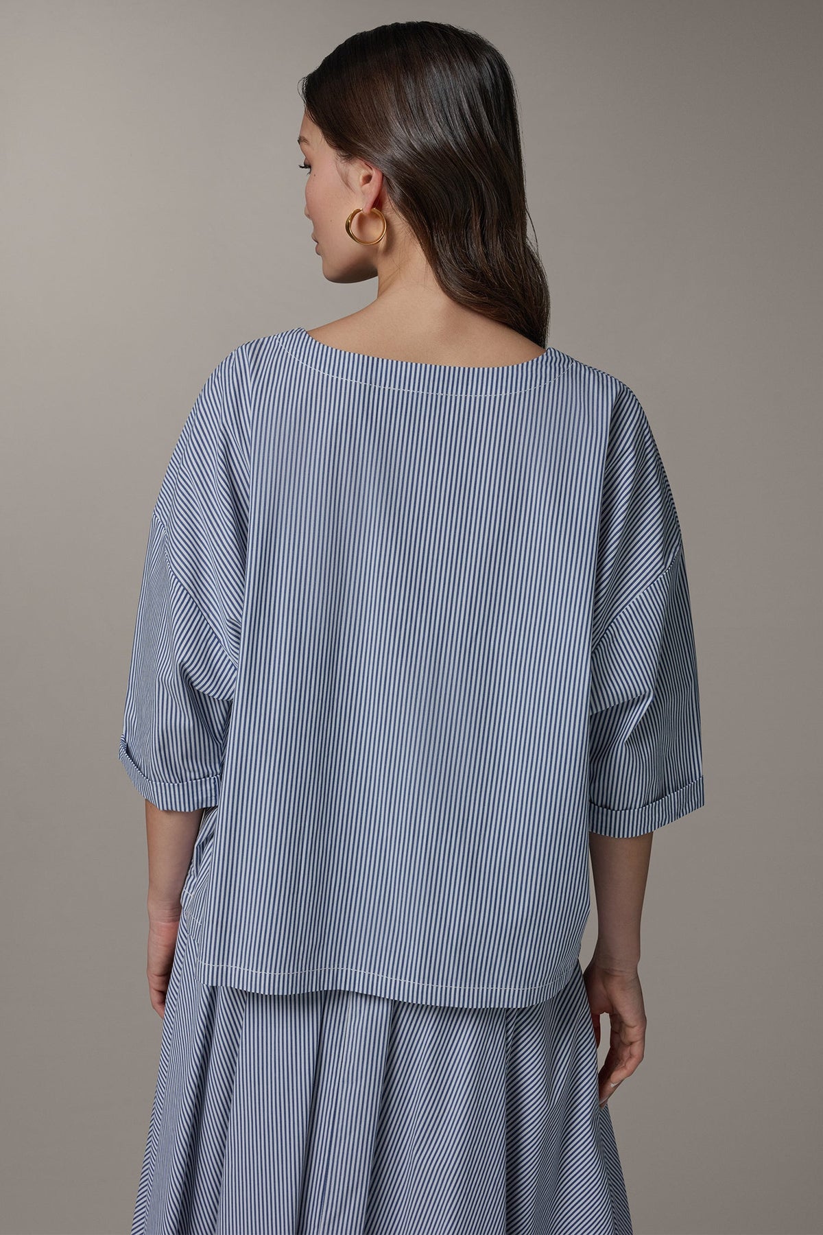 3/4 SLEEVE STRIPE BLOUSE - Nightfall/Cream