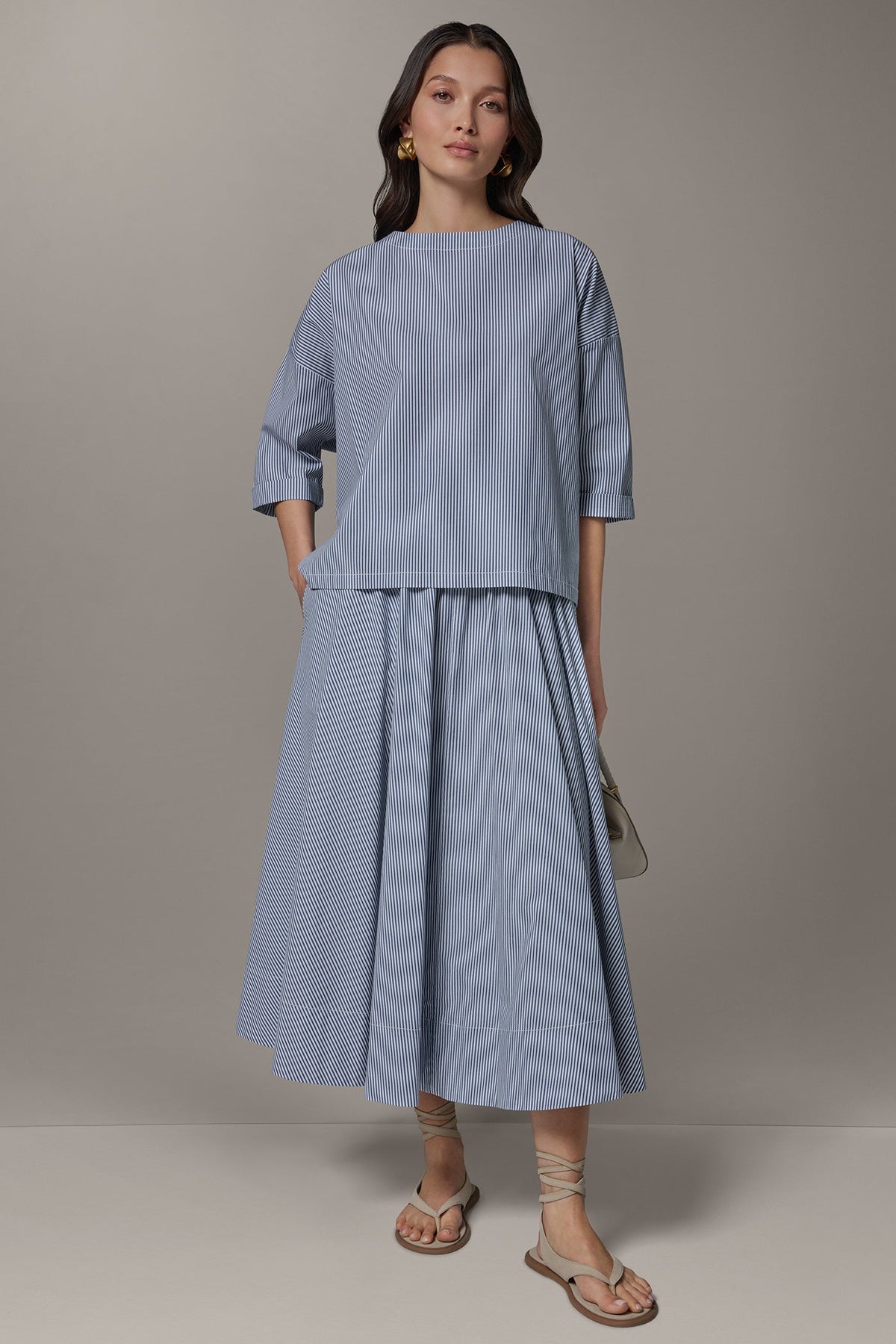 3/4 SLEEVE STRIPE BLOUSE - Nightfall/Cream