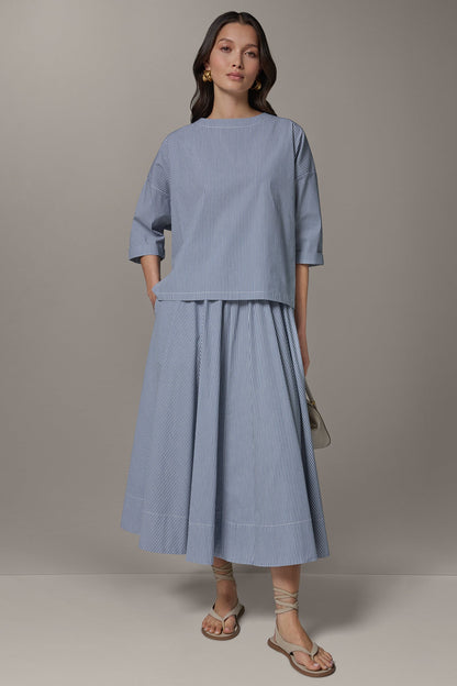 3/4 SLEEVE STRIPE BLOUSE - Nightfall/Cream