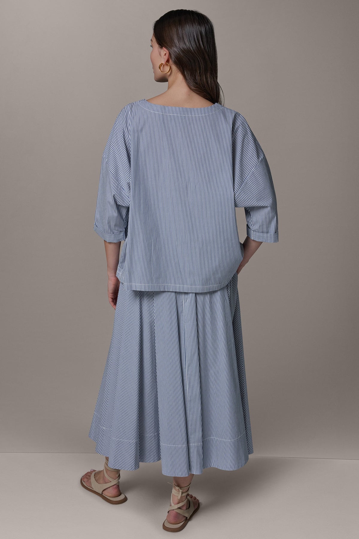 3/4 SLEEVE STRIPE BLOUSE - Nightfall/Cream