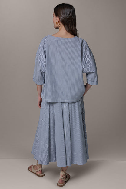 3/4 SLEEVE STRIPE BLOUSE - Nightfall/Cream
