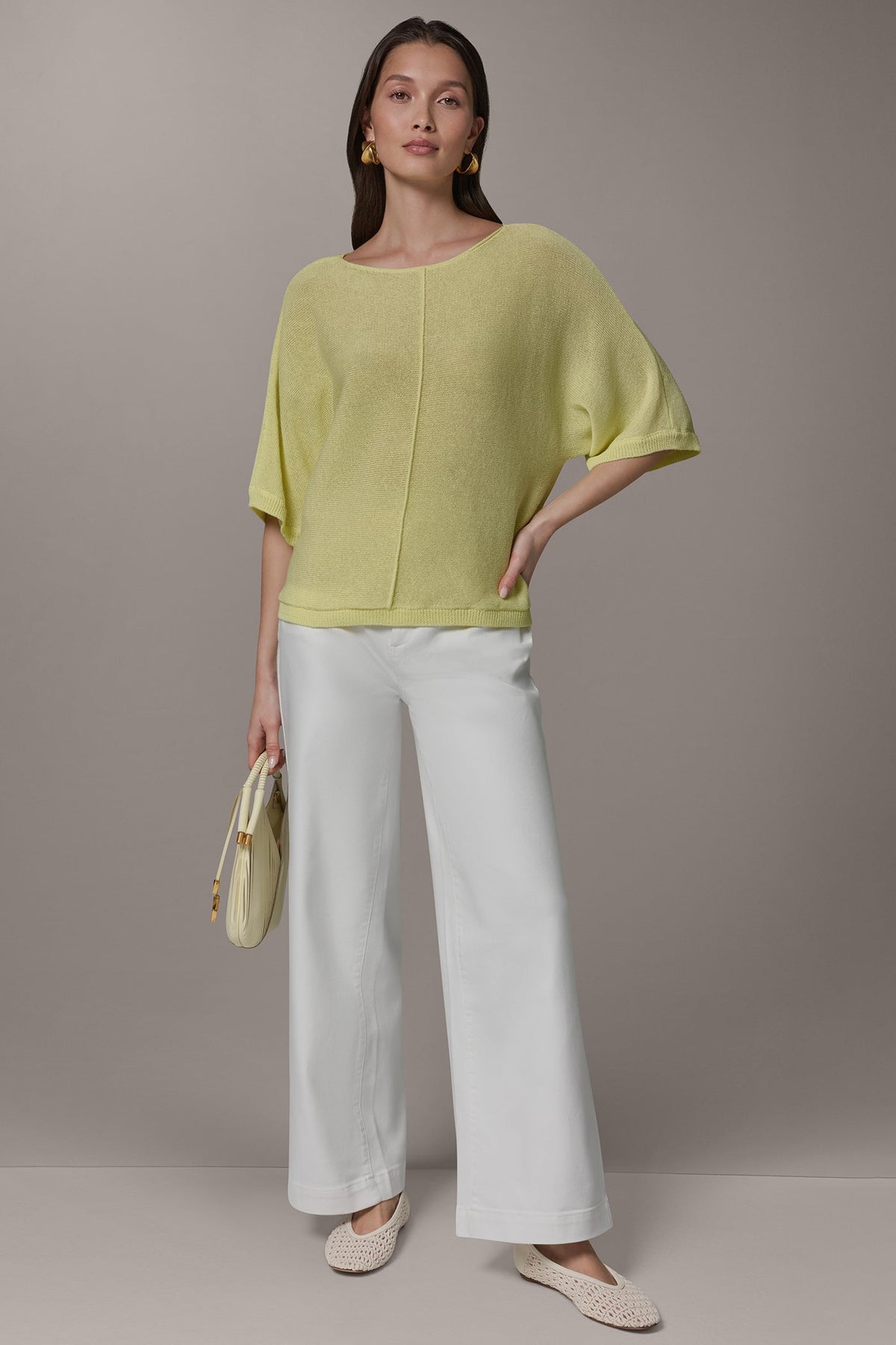 DOLMAN SLEEVE BALLET NECK SWEATER - Limoncello