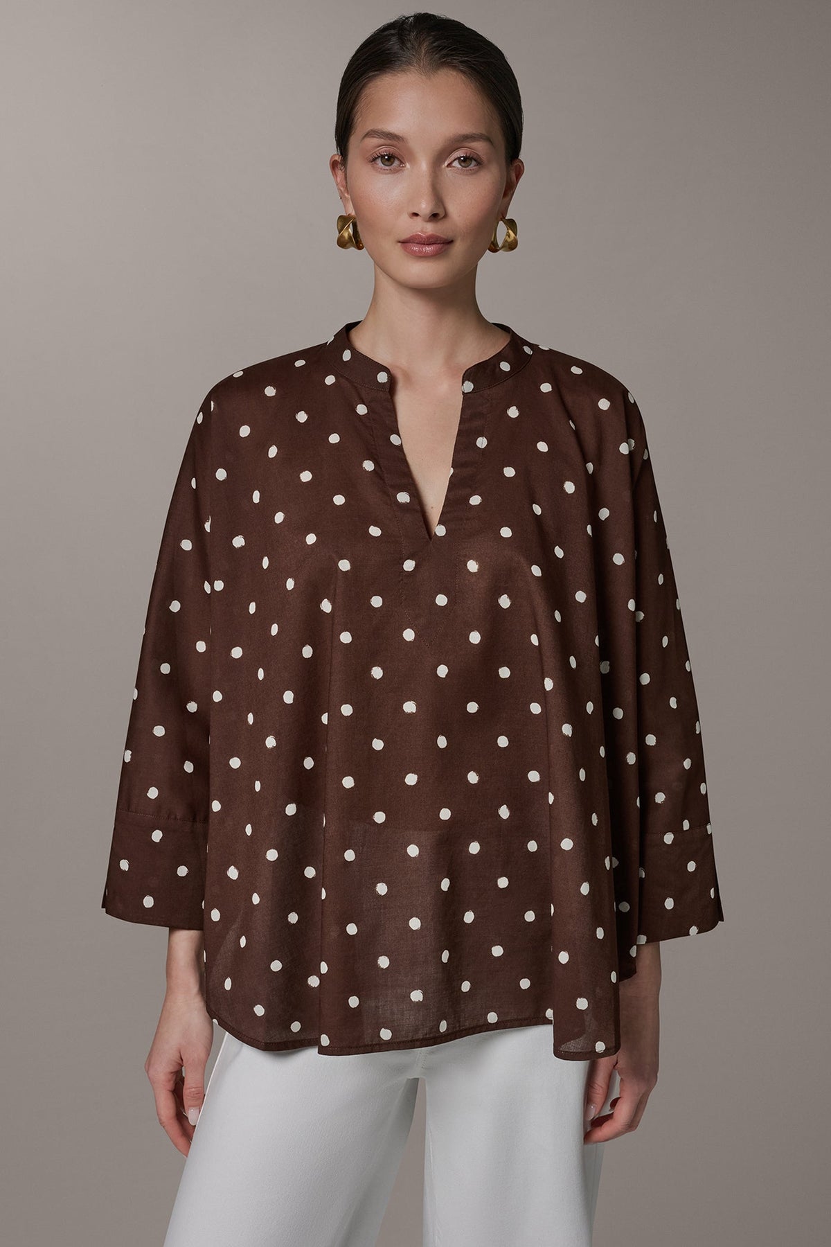 BRACELET SLEEVE POLKA DOT BLOUSE - Canyon/Cream