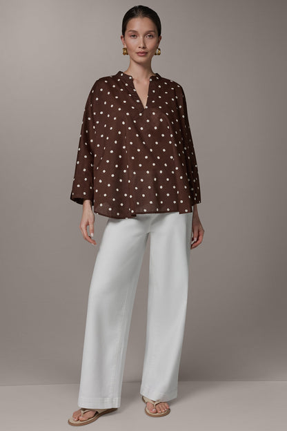 BRACELET SLEEVE POLKA DOT BLOUSE - Canyon/Cream