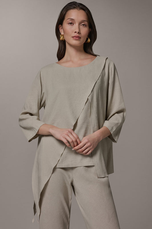 3/4 SLEEVE OVERLAY BLOUSE - Sandstone