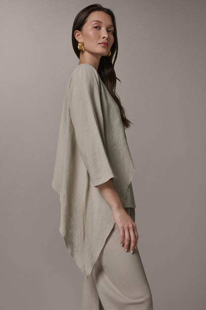 3/4 SLEEVE OVERLAY BLOUSE - Sandstone