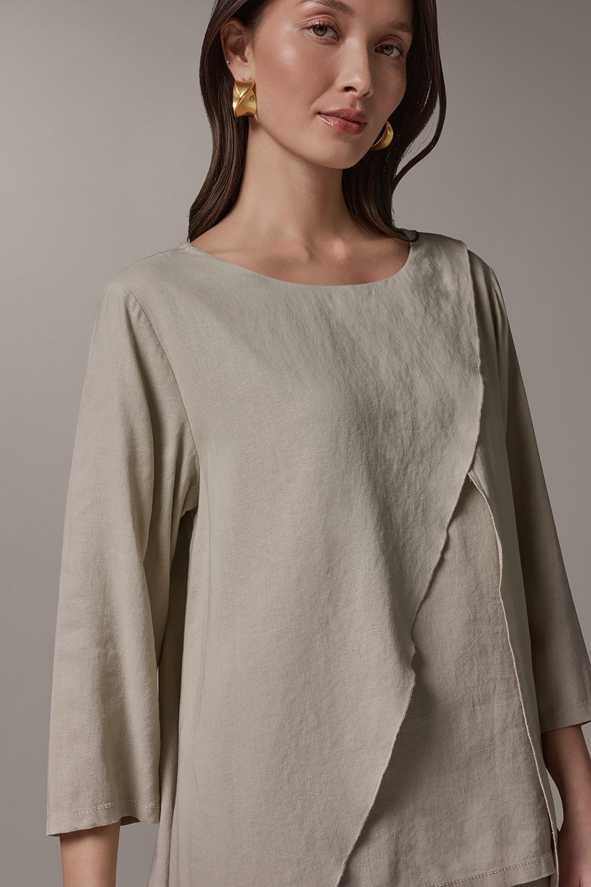 3/4 SLEEVE OVERLAY BLOUSE - Sandstone
